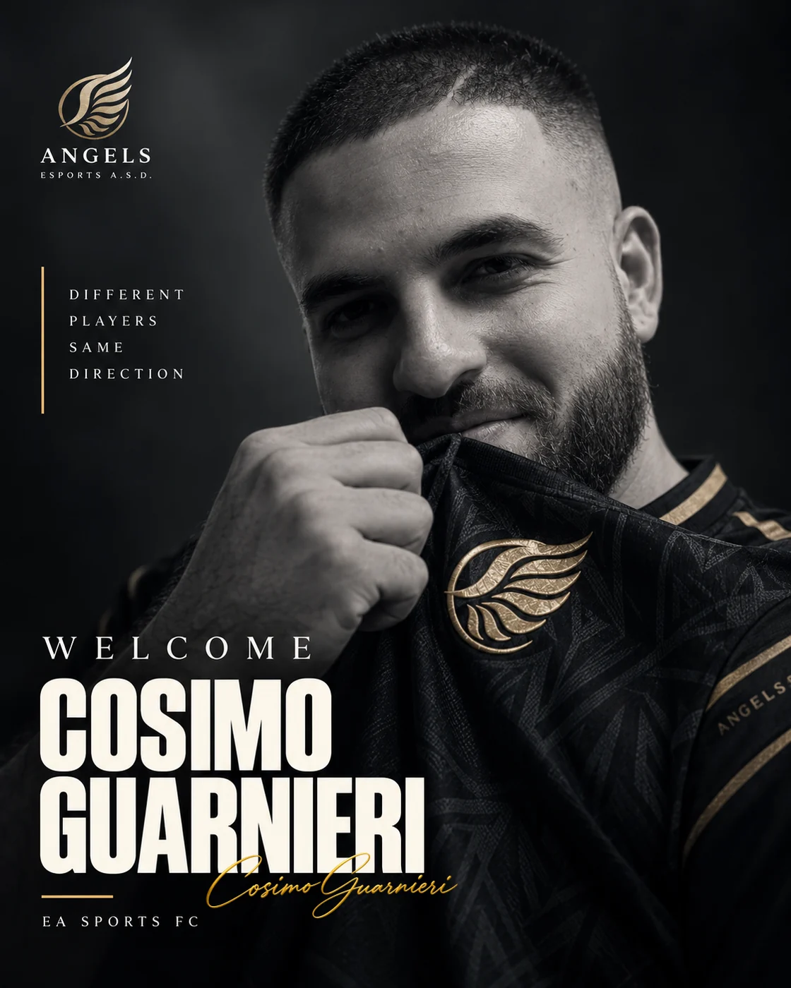 Grafica di presentazione Angels: Welcome Cosimo Guarnieri.
